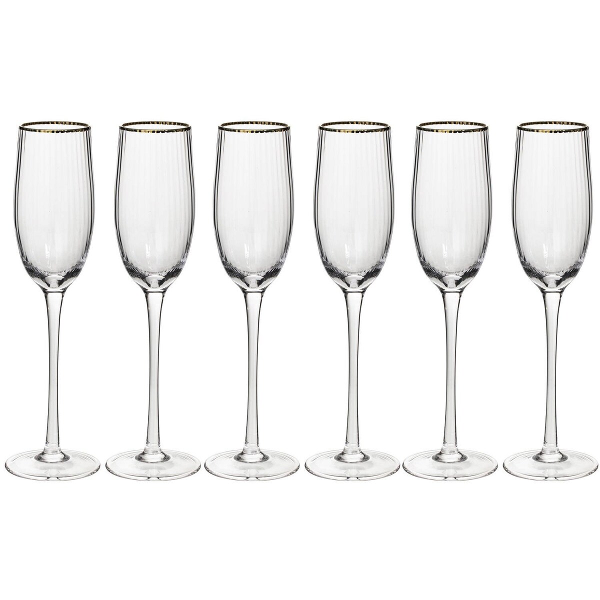 Kieliszki do szampana ze złotą obwódką MERVEILLEUX, 6 szt. 210 ml