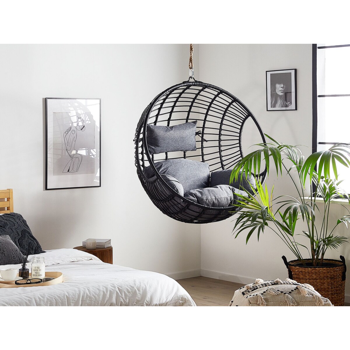 Fotel wiszący z technorattanu czarny ASPIO