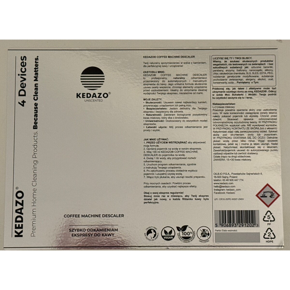 Odkamieniacz do ekspresów do kawy - KEDAZO Coffee Machine Descaler — 100% naturalny, bezzapachowy