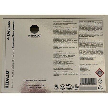 Odkamieniacz do ekspresów do kawy - KEDAZO Coffee Machine Descaler — 100% naturalny, bezzapachowy