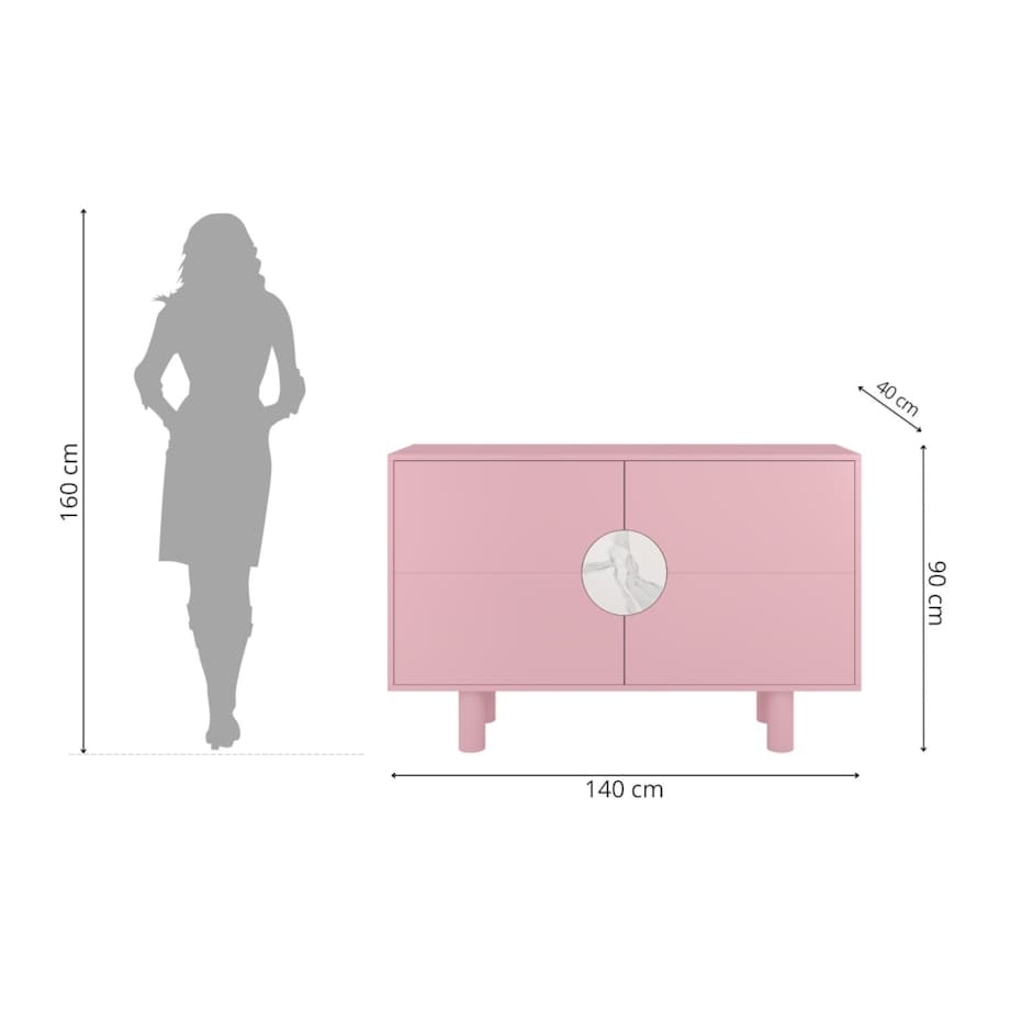Nowoczesna komoda z marmurem Dancan ZOE 2D / kolor pudrowy róż / szer. 140 cm
