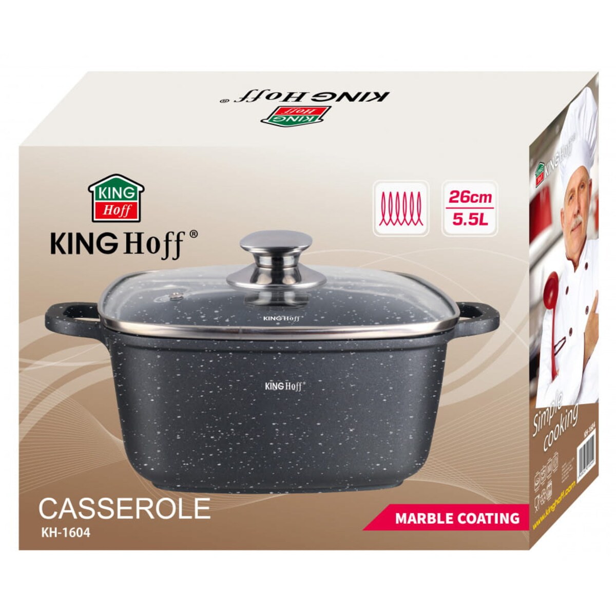 Garnek kwadratowy Z powłoką marmurową 5.5L 26cm indukcja gaz KINGHOFF