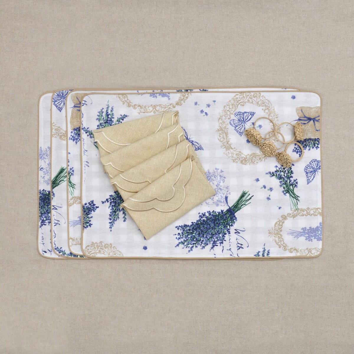 Dwustronny bieżnik Lavender & Beige Gingham – 50 × 150 cm