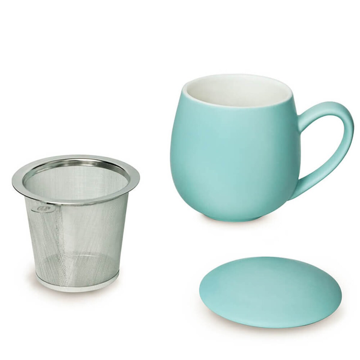 Kubek z zaparzaczem i pokrywką miętowy matowy - super zestaw do przygotowania herbaty, naparu, perfekcyjny podarunek prezent dla mamy, taty, babci, dziadka