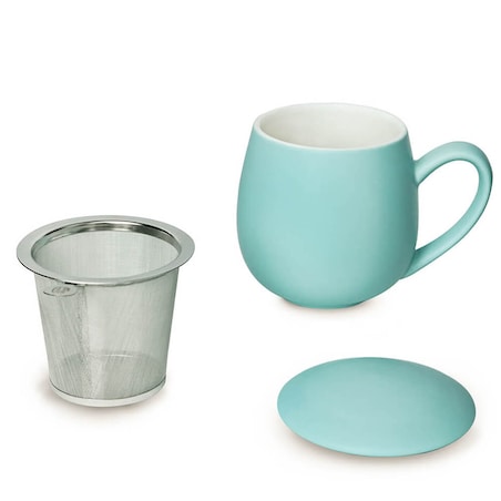 Kubek z zaparzaczem i pokrywką miętowy matowy - super zestaw do przygotowania herbaty, naparu, perfekcyjny podarunek prezent dla mamy, taty, babci, dziadka