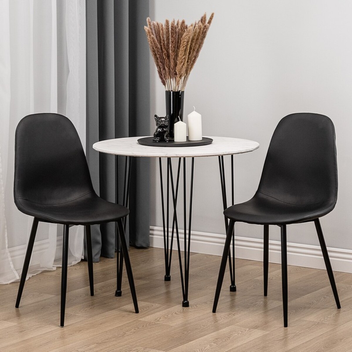 Krzesło tapicerowane czarne ekoskóra nowoczesne loft do salonu