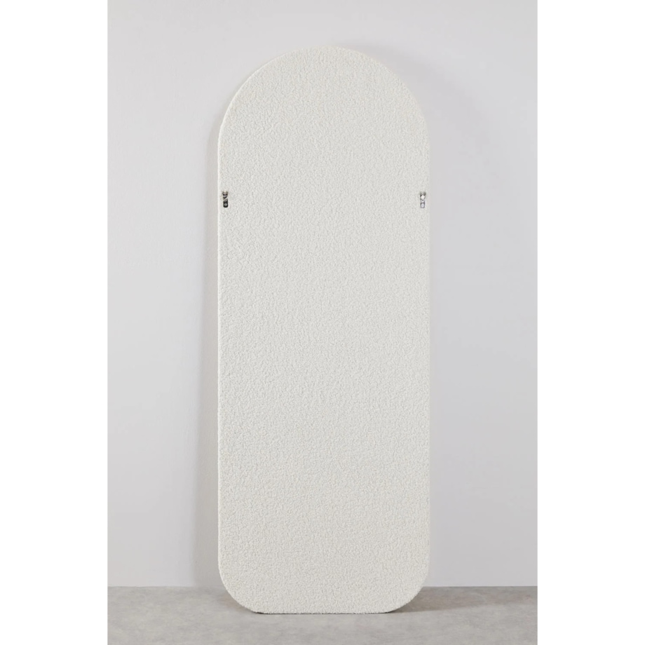 Lustro w półowalnej ramie bouclé kość słoniowa 160x60 cm