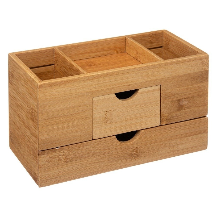 Organizer na biurko bambusowy, 2 szufladki, 24x12x14 cm