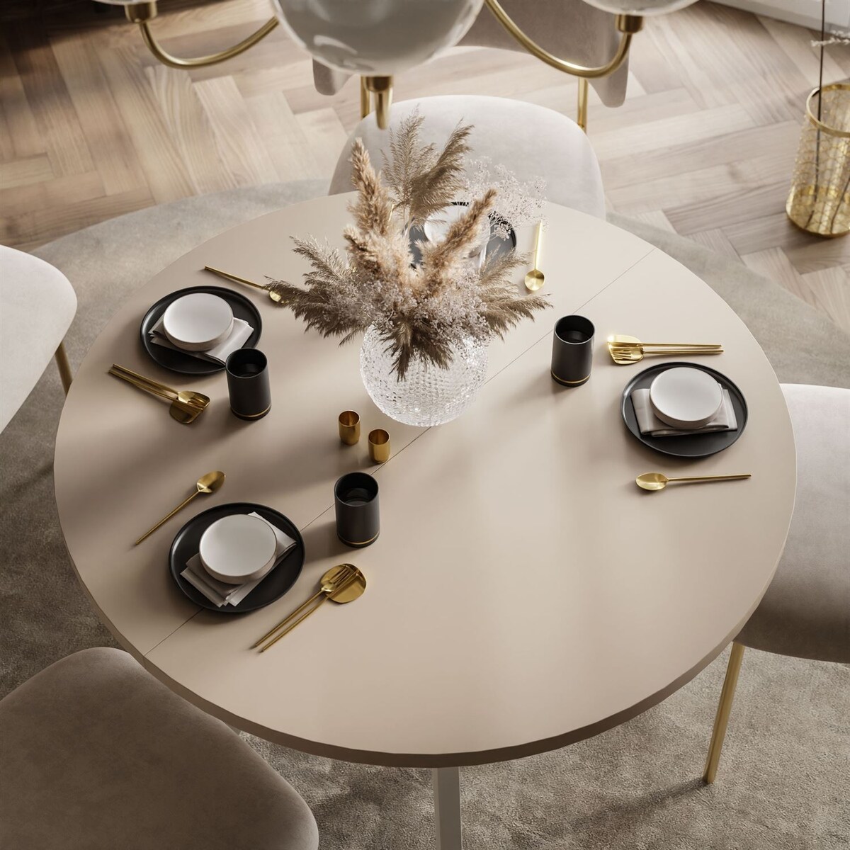 Okrągły stół rozkładany VOLTA MATT, nogi białe, blat kaszmir