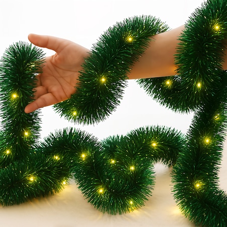 Łańcuch Led Choinkowy Zielony Na Baterie Świąteczny Na Choinkę 6 Metrów