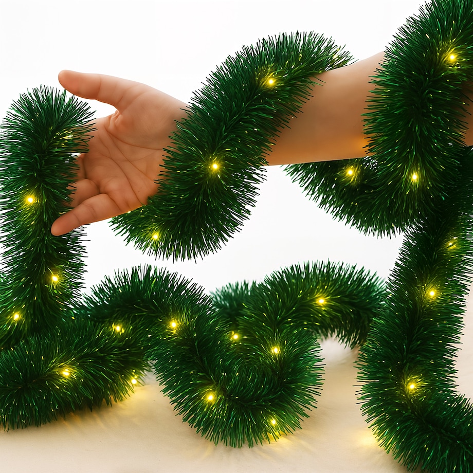 Łańcuch Led Choinkowy Zielony Na Baterie Świąteczny Na Choinkę 6 Metrów