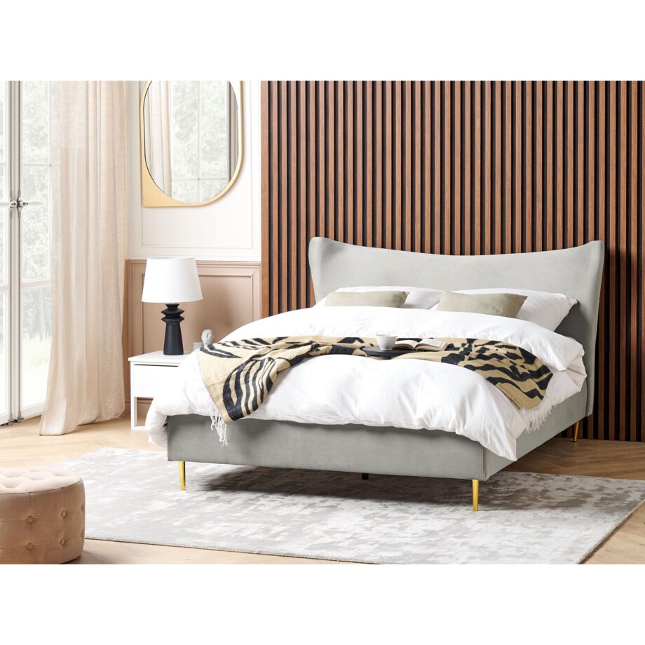 Łóżko welurowe 160 x 200 cm szare CHALEIX
