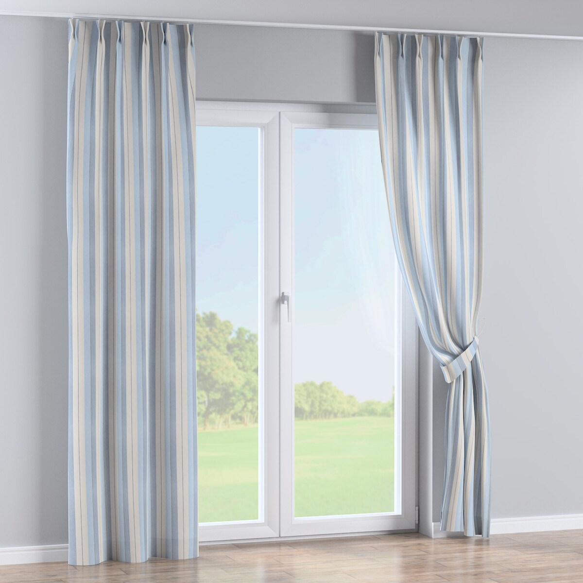 Zasłona na haczykach flex podwójnych 130x260 niebieskie pasy