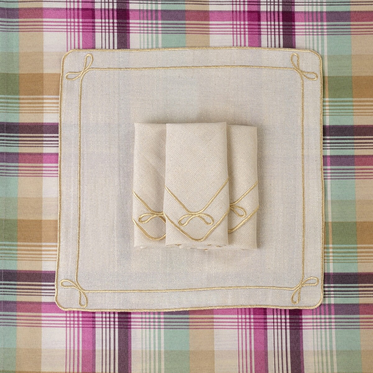 Haftowane serwetki Golden Bows - 4 sztuki