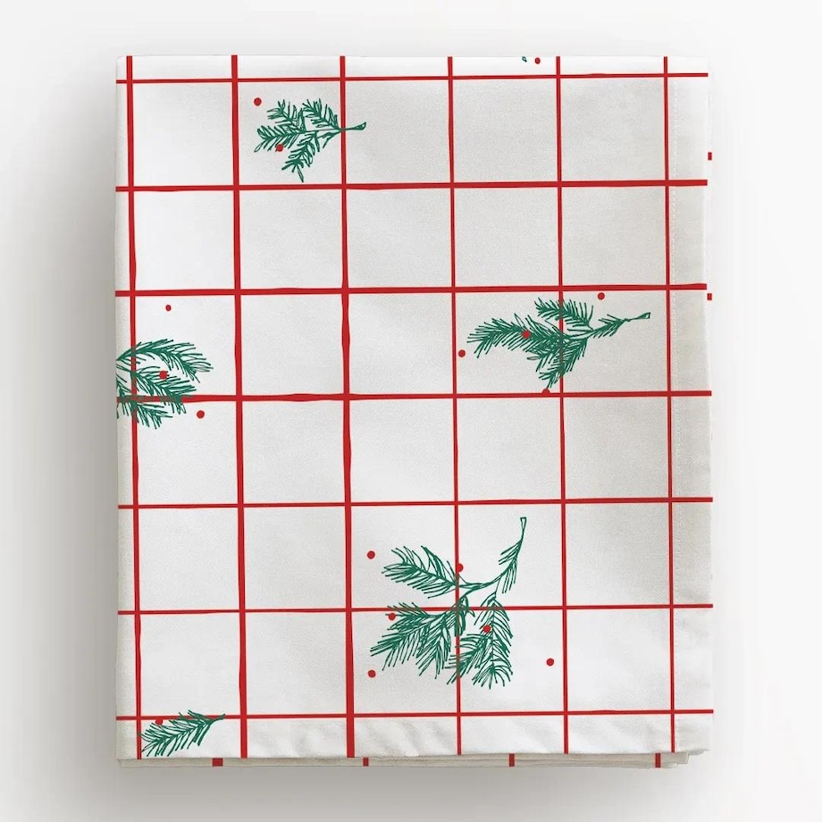 Obrus świąteczny - krata i gałązki - 140x320