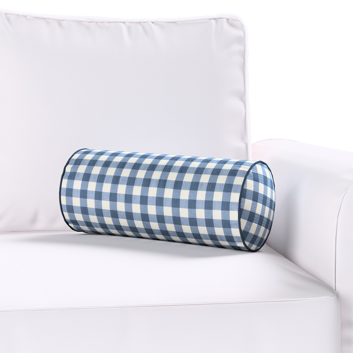 Poduszka wałek prosty, granatowo-biała kratka (1,5x1,5cm), Ø16 x 40 cm, Quadro