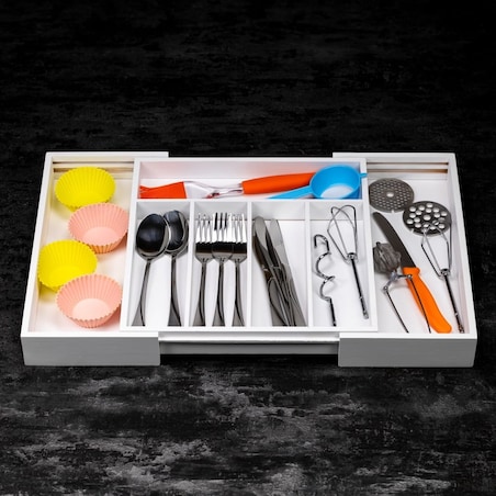 Wkład organizer do szuflady na sztućce rozsuwany 52/31x31cm biały KINGHOFF