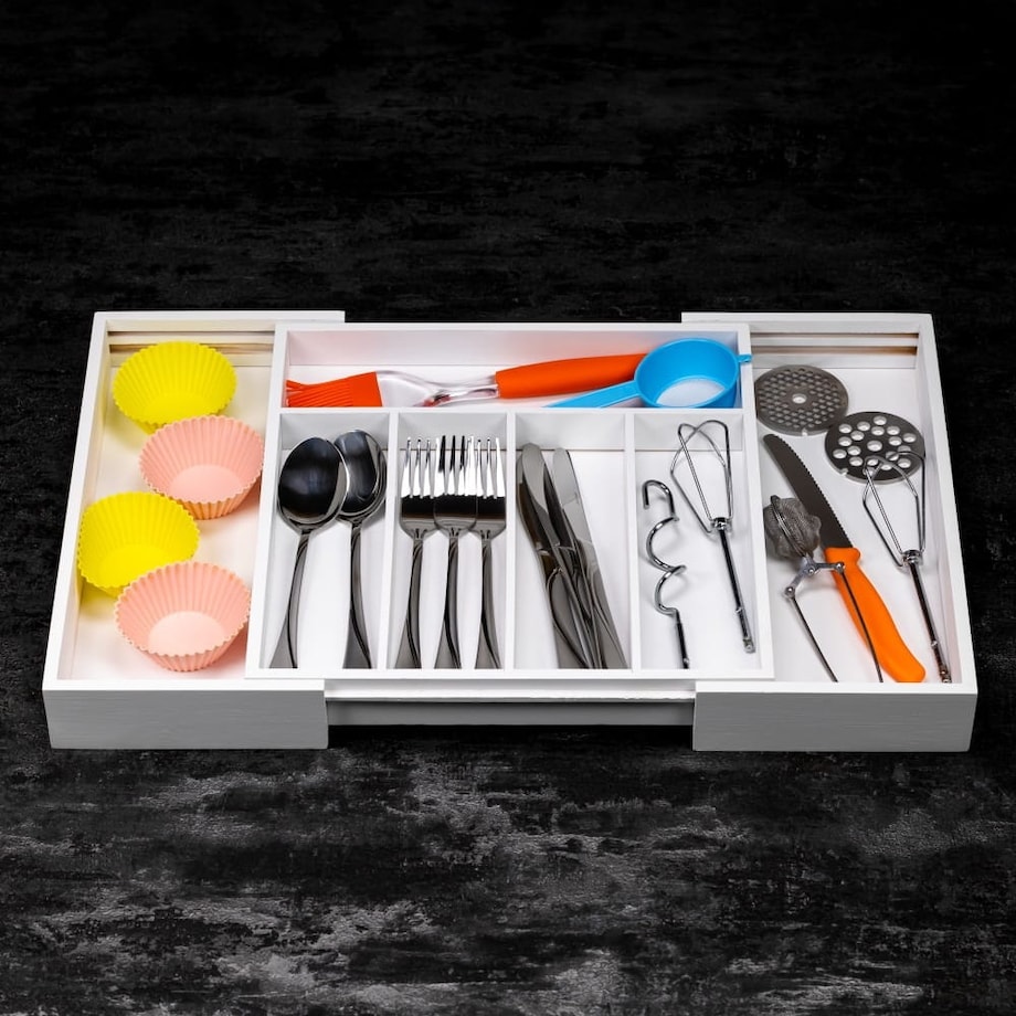 Wkład organizer do szuflady na sztućce rozsuwany 52/31x31cm biały KINGHOFF