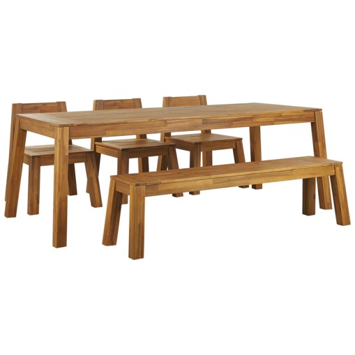 Zestaw ogrodowy akacjowy stół ławka i krzesła jasne drewno LIVORNO