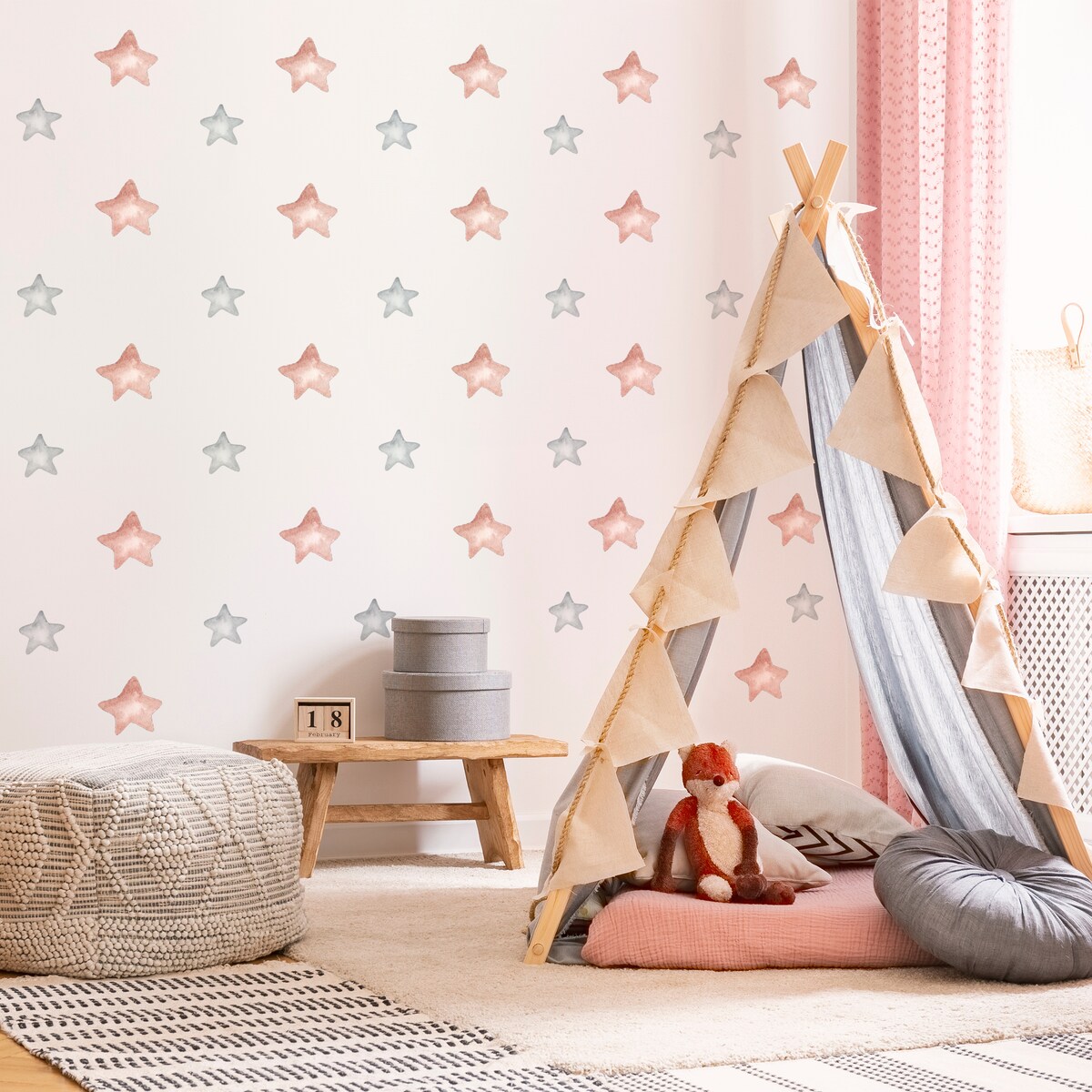 Naklejki Na Ścianę Dla Dzieci Różowe GWIAZDKI Gwiazdy Styl Boho ZESTAW 60x30cm