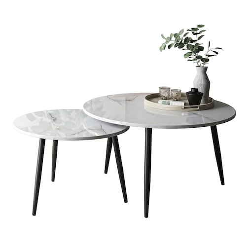 Stolik kawowy 2w1 CORTE czarny biały marmur połysk