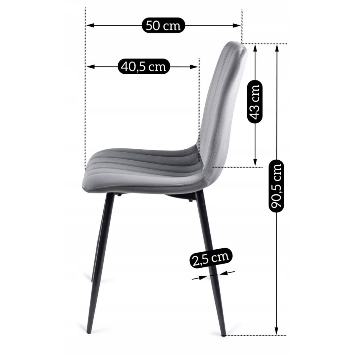 Krzesło Tapicerowane do Jadalni Kuchni Salonu IBIS Szare Nowoczesne Welur