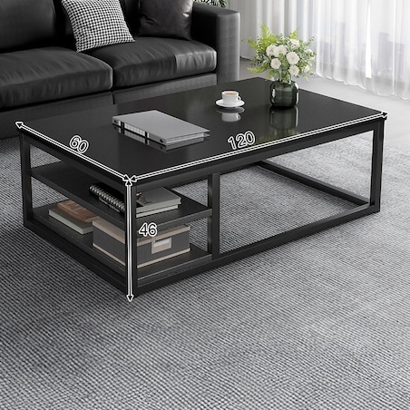 Stolik kawowy nowoczesny ława z półkami pokój salon duży 120 cm loft czarny