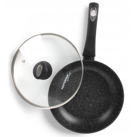 Patelnia Granitowa Pokrywka 22 Cm Plaster Miodu Indukcja Gaz 1.2L Wysoka 4.5