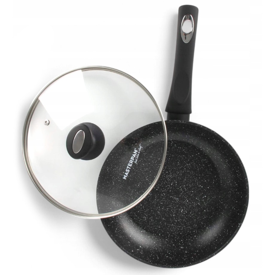 Patelnia Granitowa Pokrywka 22 Cm Plaster Miodu Indukcja Gaz 1.2L Wysoka 4.5