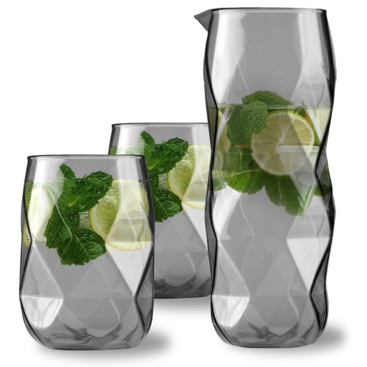 Zestaw 3 el. karafka 1000 ml i 2 szklanki 450 ml szare Geo Graphite 32200
