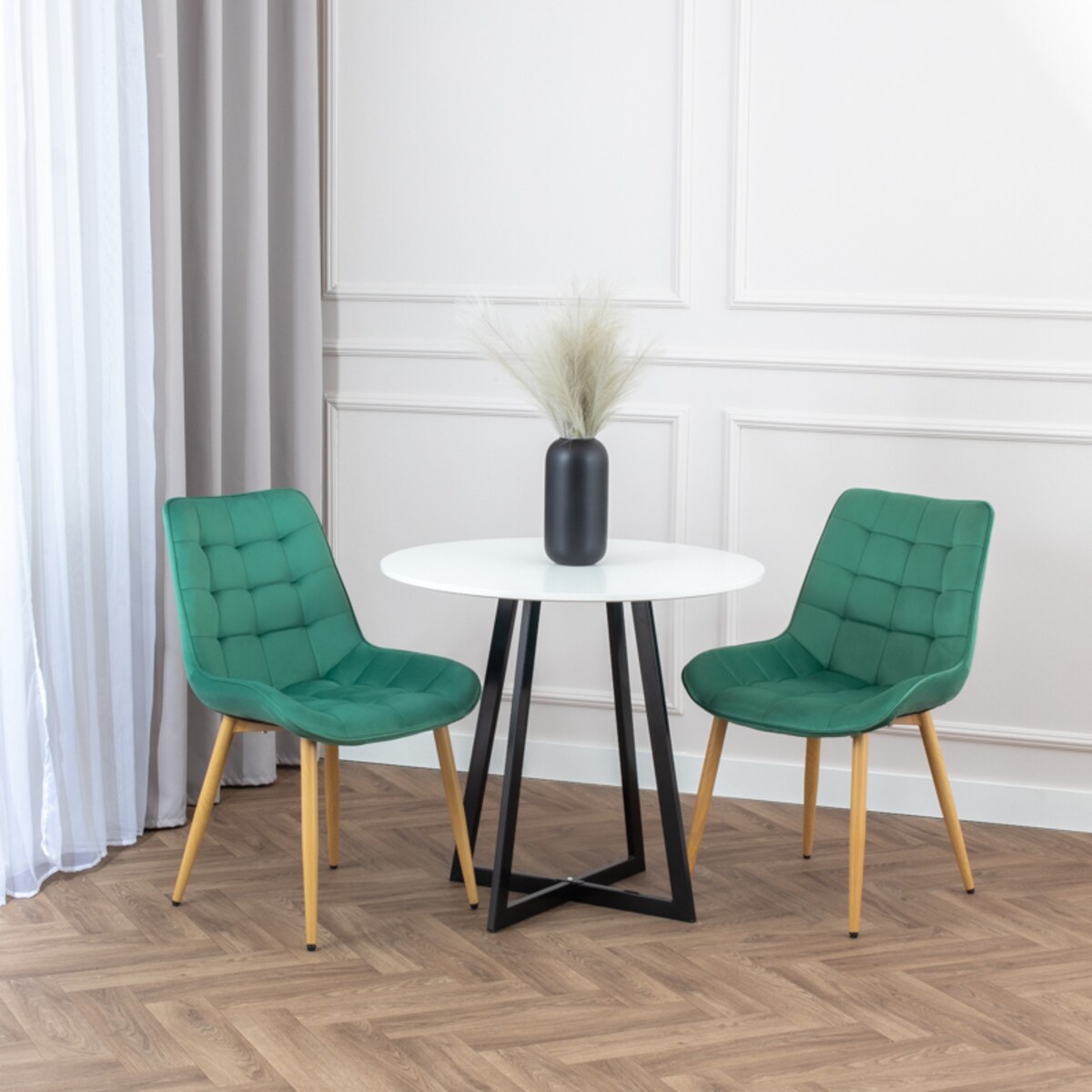 Krzesło tapicerowane do salonu jadalni pikowane welurowe zielone