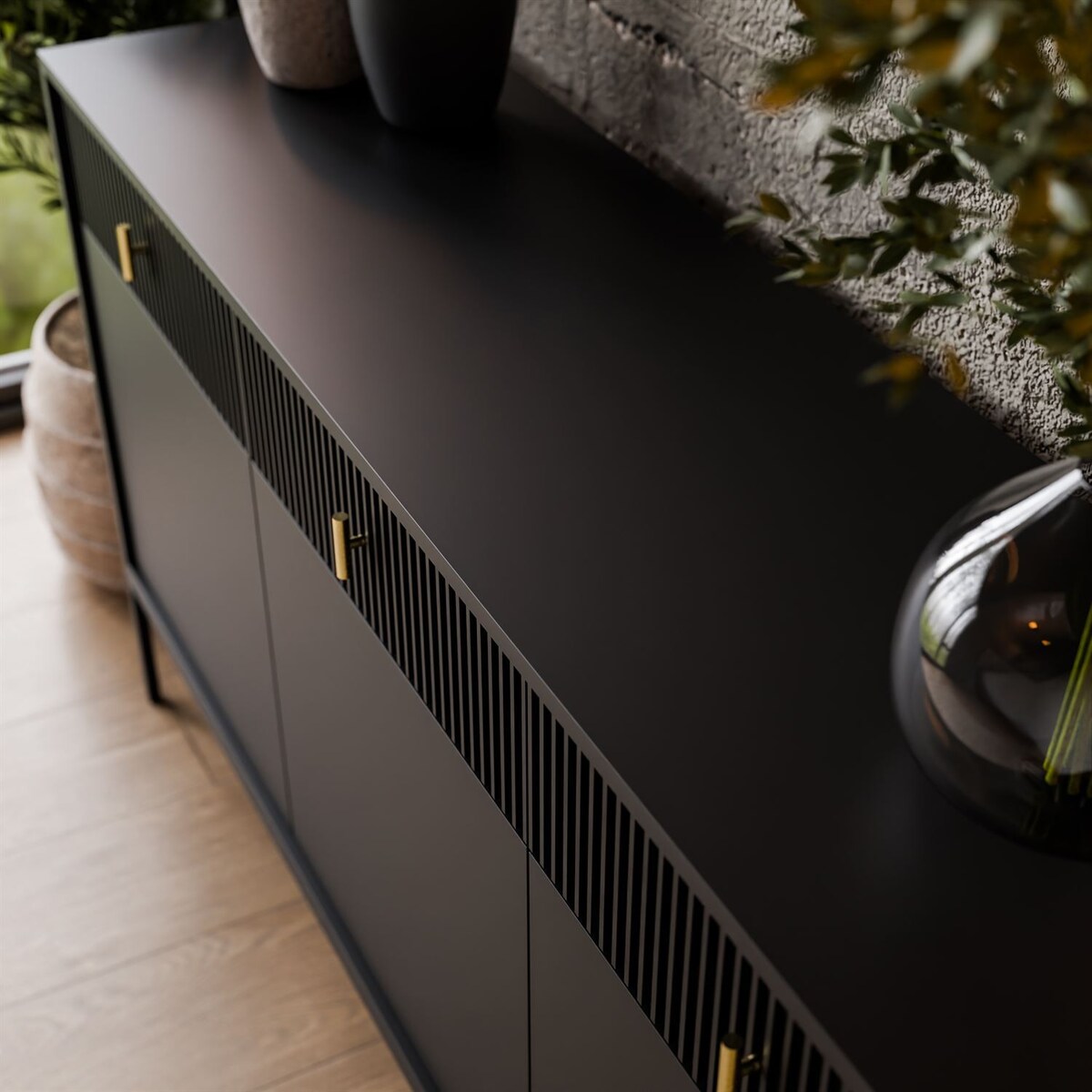 Komoda MIDNIGHT 3D3S z trzema szufladami na stelażu, czarna