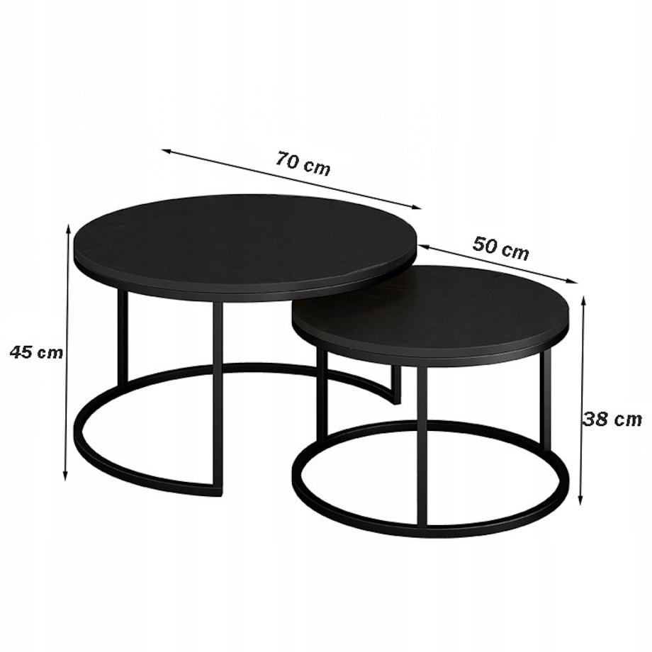 Stolik kawowy okrągły zestaw 2 stolików czarnych nowoczesne loft salonu