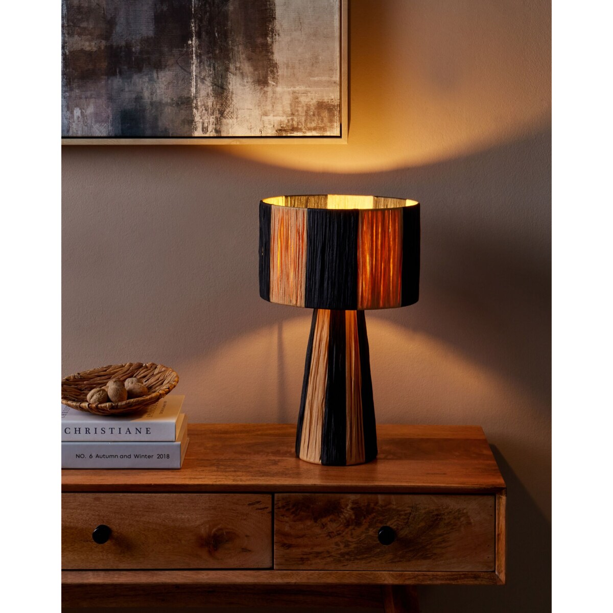 Lampa stołowa rafia naturalna z czarnym WELMEL