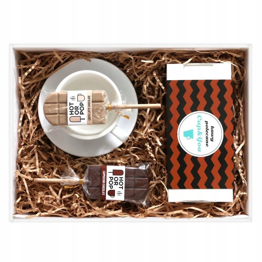 Duży Box podarunkowy zestaw 20 kaw aromatyzowanych z białą filiżanką gift