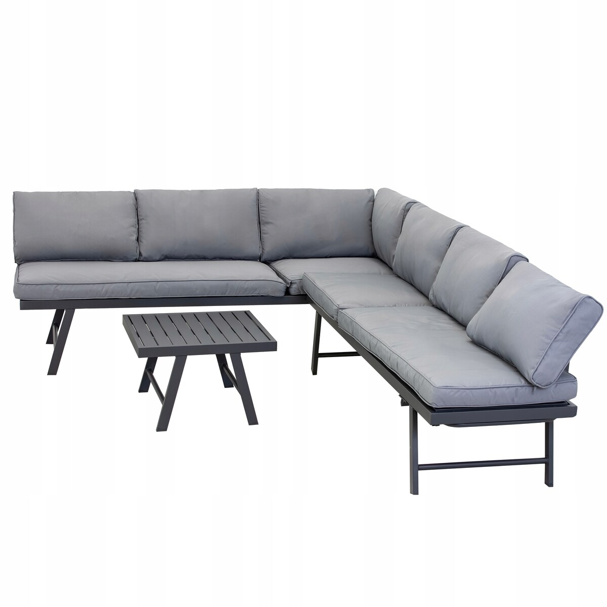 Modułowy zestaw mebli ogrodowych z sofami posiadającymi funkcję leżanki