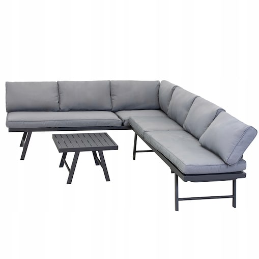 Modułowy zestaw mebli ogrodowych z sofami posiadającymi funkcję leżanki