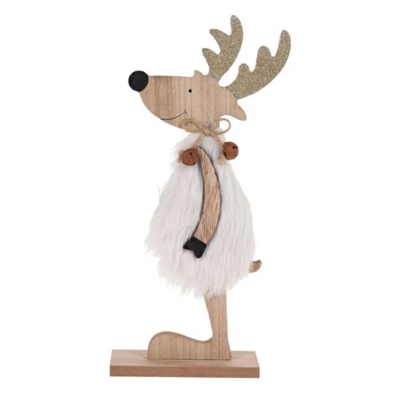 FIGURKA RENIFER patrzący w lewo DREWNIANY biały