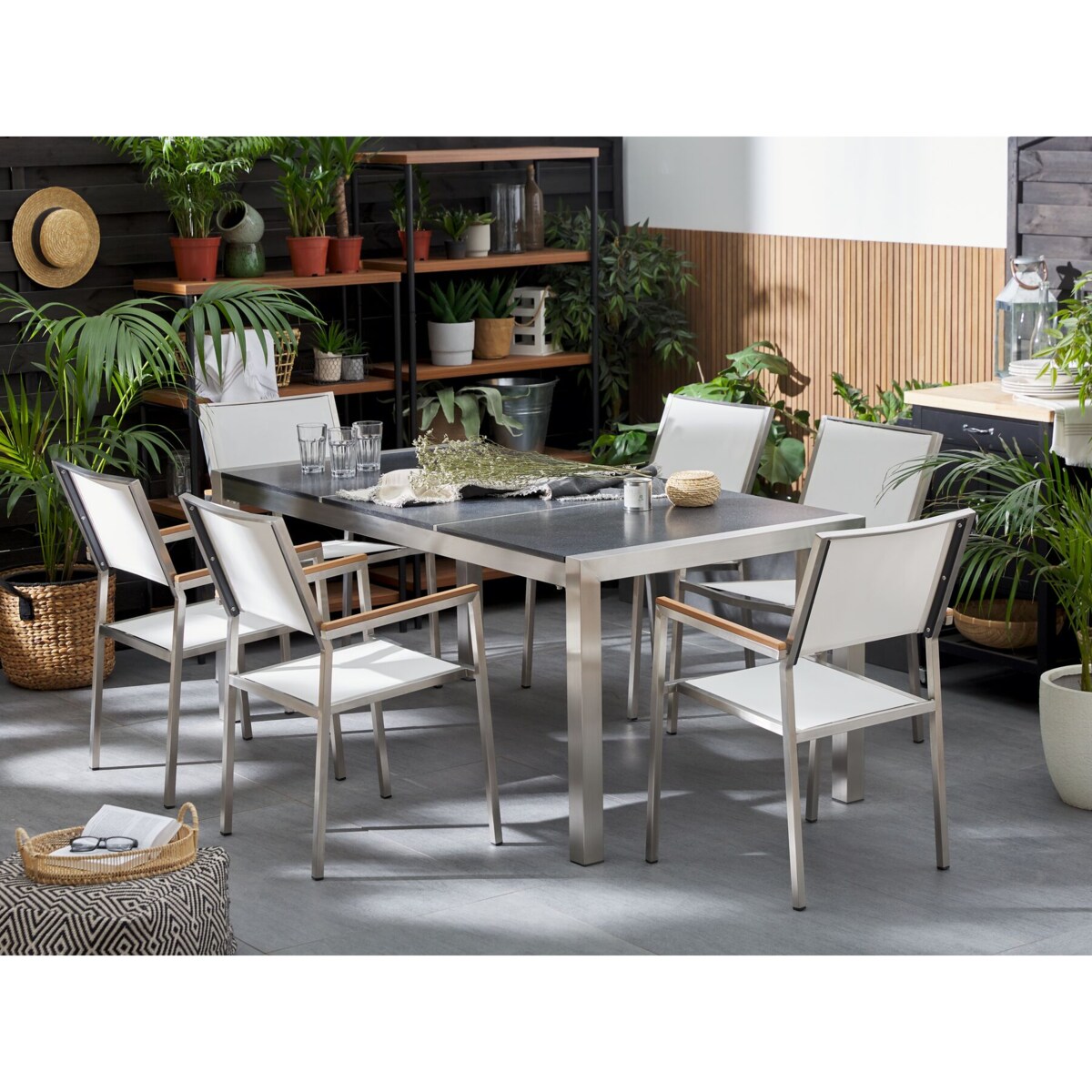 Stół ogrodowy granit palony dzielony blat 180 x 90 cm czarny GROSSETO