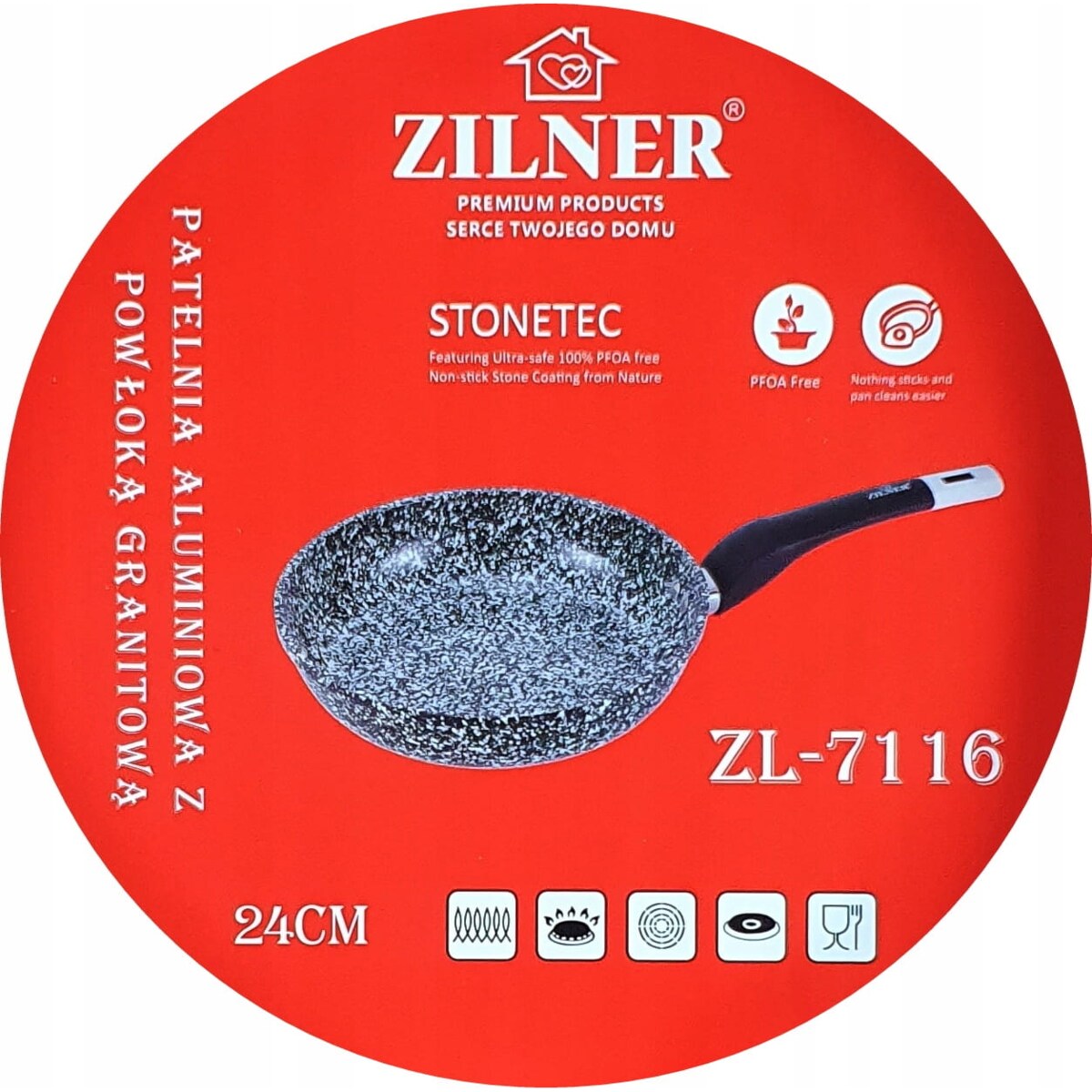 Patelnia marmurowo ceramiczna nieprzywierająca 24 cm indukcja gaz ZILNER