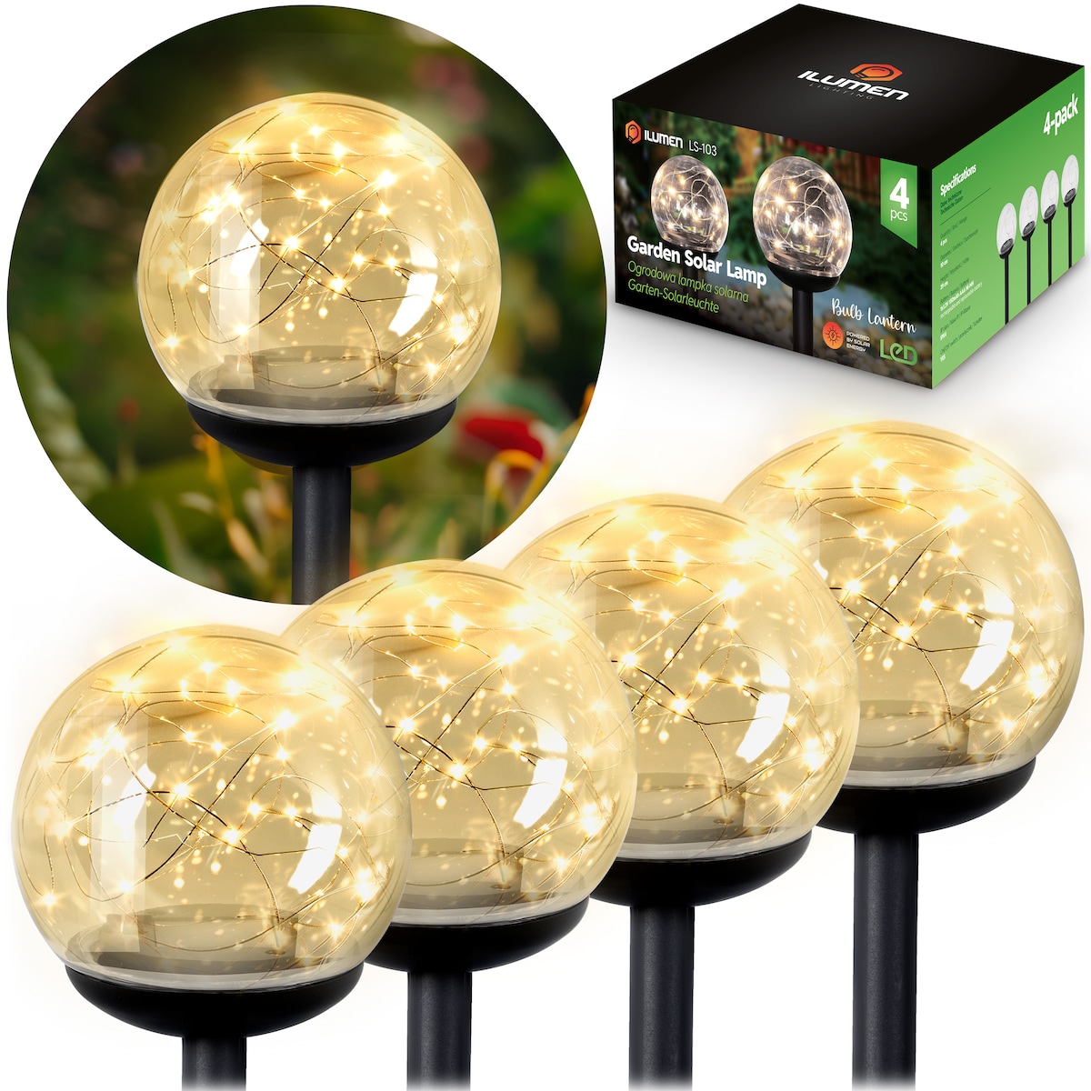 Lampa solarna ogrodowa kula led Ilumen 4szt.