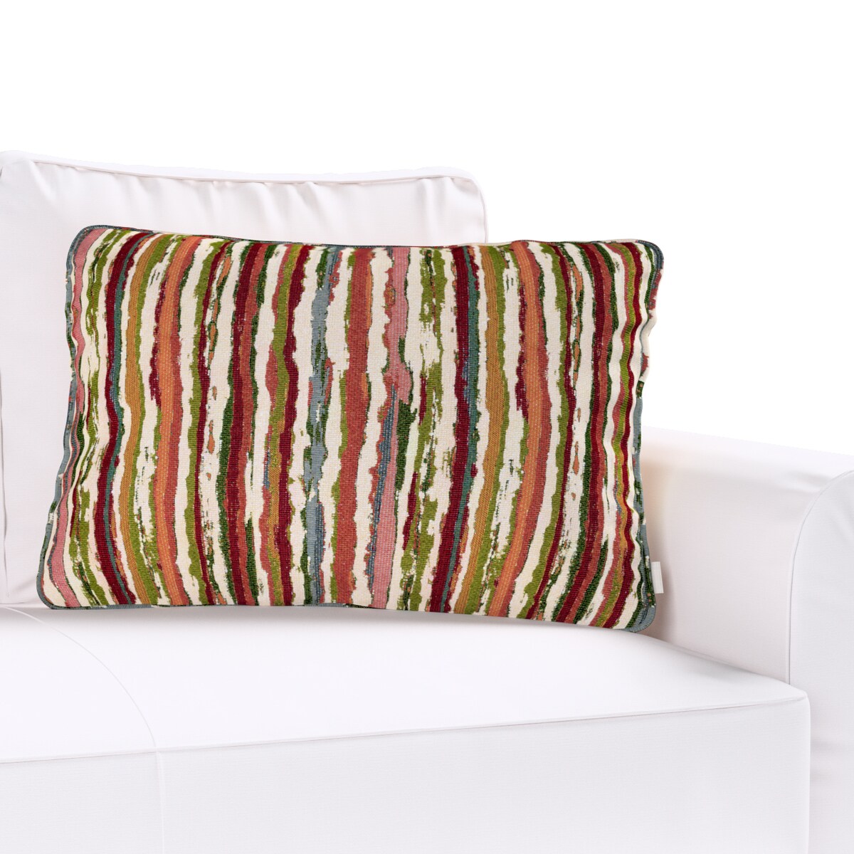 Poszewka Gabi na poduszkę prostokątna 60x40 czerwono-zielone pasy na kremowym tle