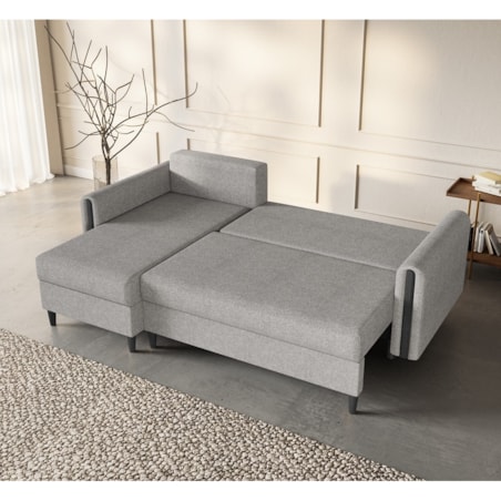 Designerski narożnik GALOS- szary- drewno wenge- lewostronny