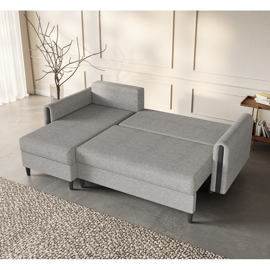 Designerski narożnik GALOS- szary- drewno wenge- lewostronny