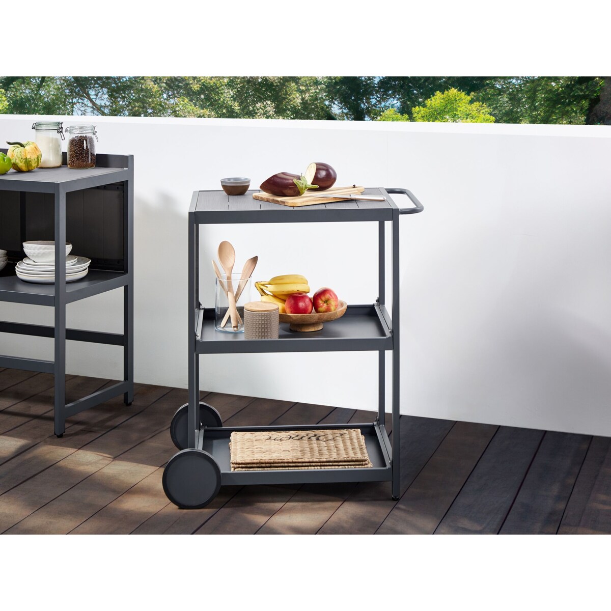 3 częściowa kuchnia ogrodowa szafka i wyspa ze zlewem szara ORTISEI