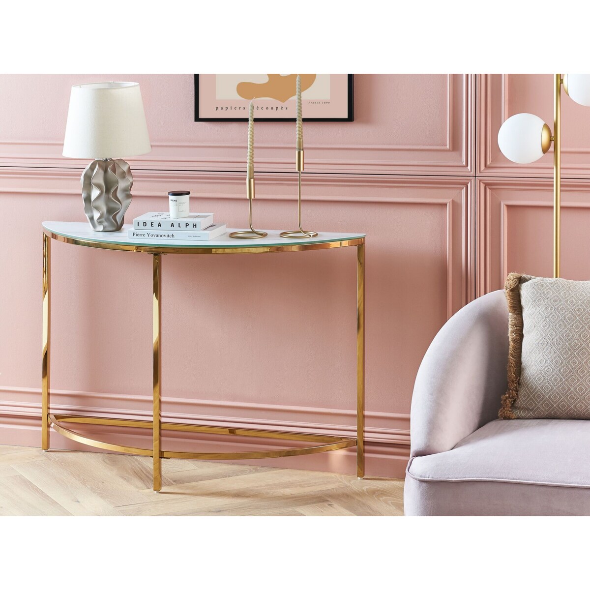 Konsola szklana efekt marmuru biało-złota ORITA