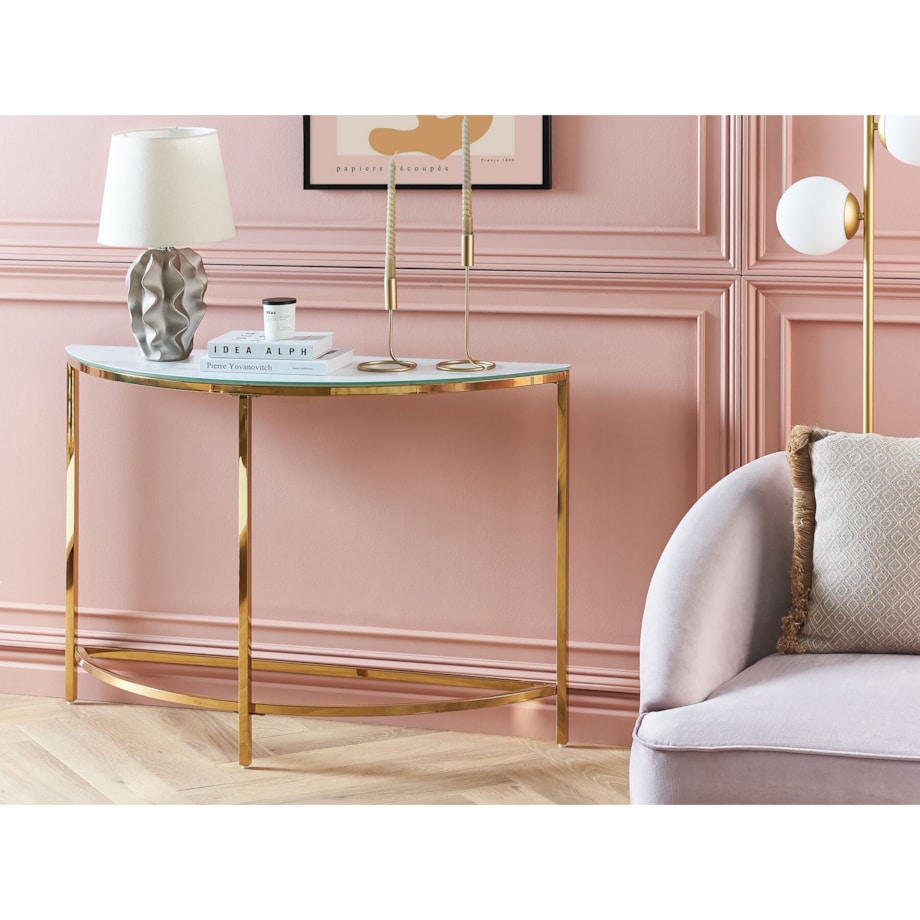 Konsola szklana efekt marmuru biało-złota ORITA