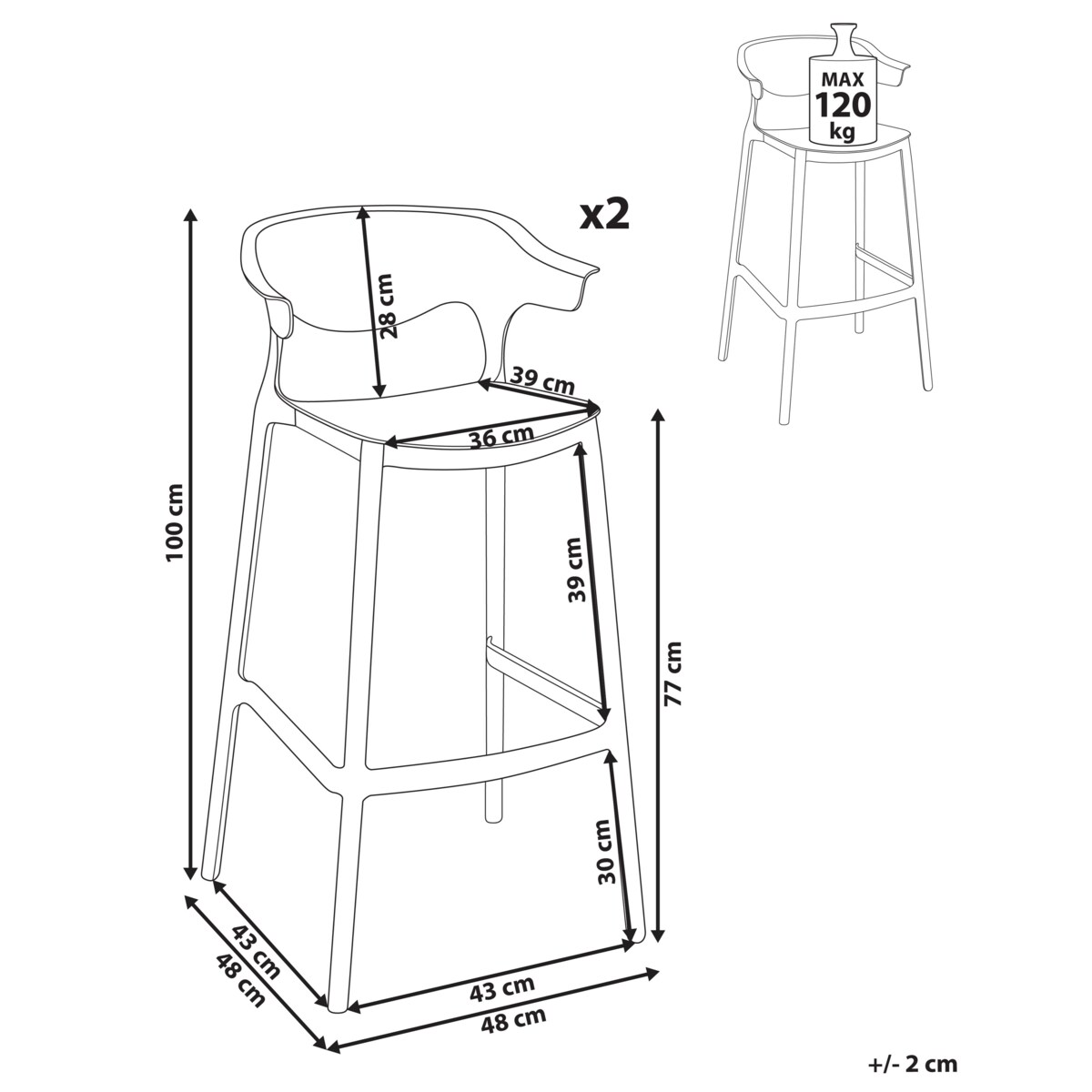 Zestaw 2 krzeseł ogrodowych GUBBIO Czarny