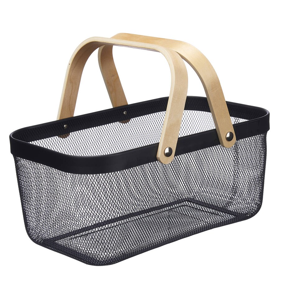 Kosz z czarnej siatki z drewnianym uchwytem