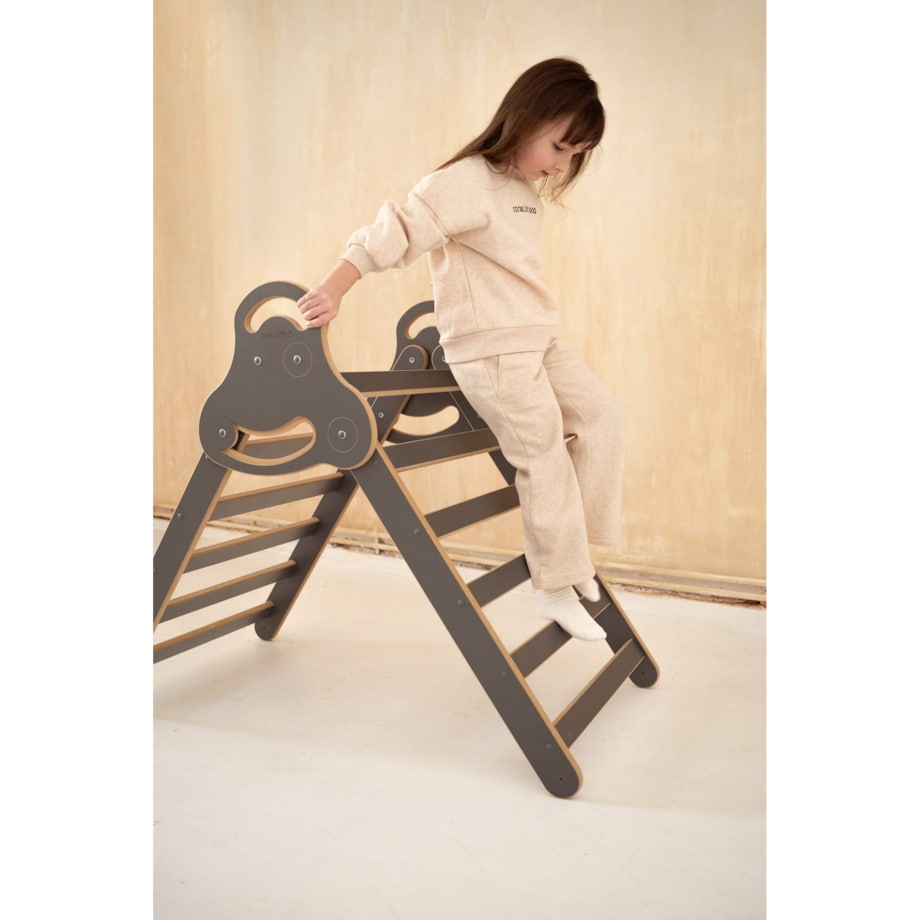 Drabinka Pikler + DUŻA zjeżdżalnia CHMURKI - szara